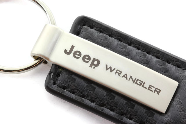 Jeep Wrangler Black Carbon Fiber Leather Authentic Logo Key Ring